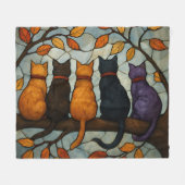Five Cats on a Tree Branch Stained Glass Style Fleece Deken (Voorkant (Horizontaal))