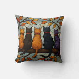 Five Cats on a Tree Branch Stained Glass Style Kussen