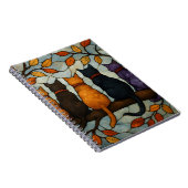 Five Cats on a Tree Branch Stained Glass Style Notitieboek (Rechterzijde)