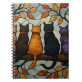 Five Cats on a Tree Branch Stained Glass Style Notitieboek (Voorkant)
