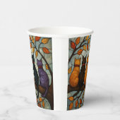 Five Cats on a Tree Branch Stained Glass Style Papieren Bekers (Rechts)