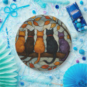 Five Cats on a Tree Branch Stained Glass Style Papieren Bordje (Feest)