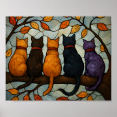Five Cats on a Tree Branch Stained Glass Style Poster (Voorkant)