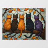 Five Cats on a Tree Branch Stained Glass Style Raamsticker (Vel)