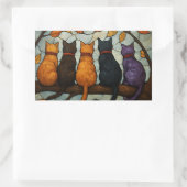 Five Cats on a Tree Branch Stained Glass Style Rechthoekige Sticker (Tas)