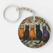 Five Cats on a Tree Branch Stained Glass Style Sleutelhanger (Voorkant)