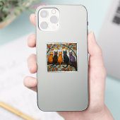 Five Cats on a Tree Branch Stained Glass Style Sticker (Telefoon)