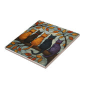 Five Cats on a Tree Branch Stained Glass Style Tegeltje (Zijkant)