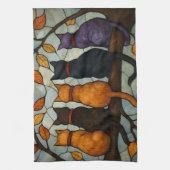 Five Cats on a Tree Branch Stained Glass Style Theedoek (Verticaal)