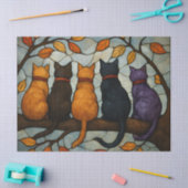 Five Cats on a Tree Branch Stained Glass Style Tissuepapier (Craft)