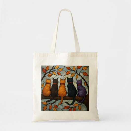 Five Cats on a Tree Branch Stained Glass Style Tote Bag (Voorkant)