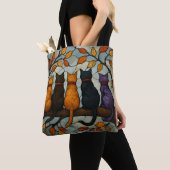 Five Cats on a Tree Branch Stained Glass Style Tote Bag (Dichtbij)