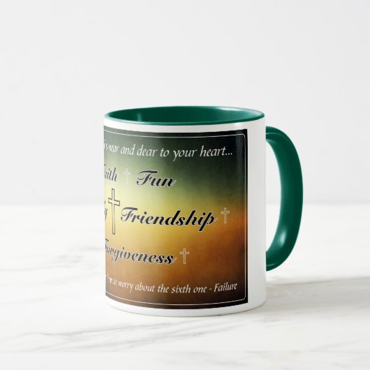 'Five F's' Green 11oz Coffee-Mok Mok (Voorkant rechts)