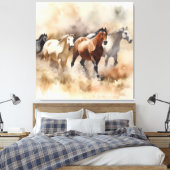 “Five Galloping Mustangs” Stof western aquarel Canvas Afdruk (Insitu (Slaapkamer))