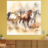 “Five Galloping Mustangs” Stof western aquarel Canvas Afdruk (Insitu (Woonkamer))