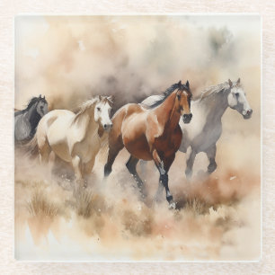 “Five Galloping Mustangs” Stof western aquarel Glazen Onderzetter