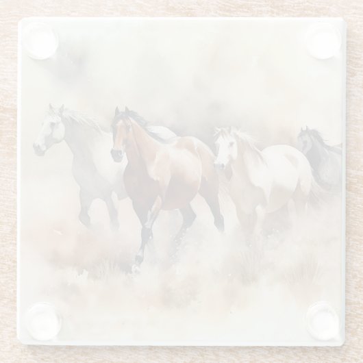 "Five Galloping Mustangs" Stoffige Westerne Waterc Glazen Onderzetter (Achterkant)