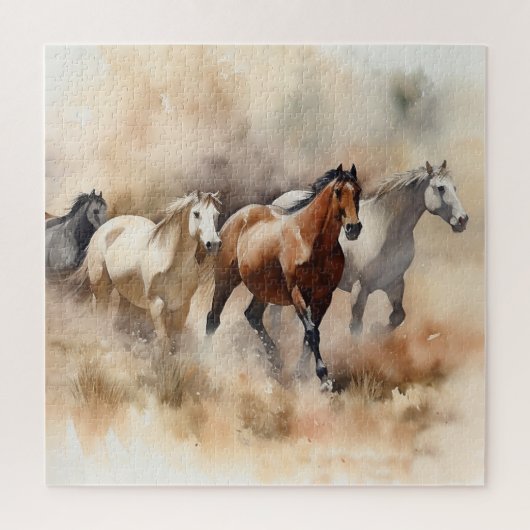 "Five Galloping Mustangs" Stoffige Westerne Waterc Legpuzzel (Verticaal)