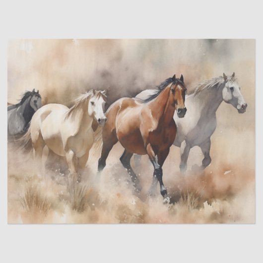 "Five Galloping Mustangs" Stoffige Westerne Waterc Tissuepapier (Voorkant)
