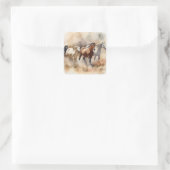 "Five Galloping Mustangs" Stoffige Westerne Waterc Vierkante Sticker (Tas)