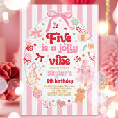 Five Is A Jolly Vibe Christmas Bow 5th Birthday Kaart