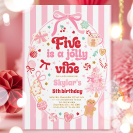 Five Is A Jolly Vibe Christmas Bow 5th Birthday Kaart