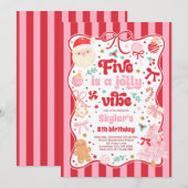 Five Is A Jolly Vibe Christmas Bow 5th Birthday Kaart (Voorkant / Achterkant)