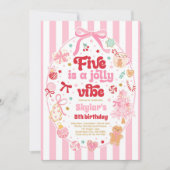Five Is A Jolly Vibe Christmas Bow 5th Birthday Kaart (Voorkant)