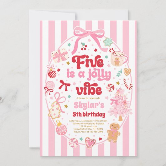 Five Is A Jolly Vibe Christmas Bow 5th Birthday Kaart (Voorkant)