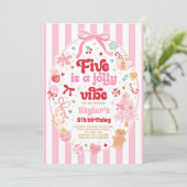 Five Is A Jolly Vibe Christmas Bow 5th Birthday Kaart (Staand voorkant)