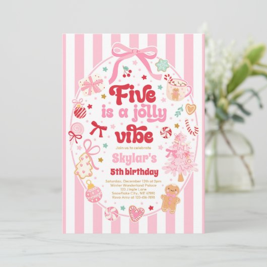 Five Is A Jolly Vibe Christmas Bow 5th Birthday Kaart (Staand voorkant)