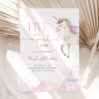 Five Is A Magical Vibe Unicorn Birthday Party Kaart