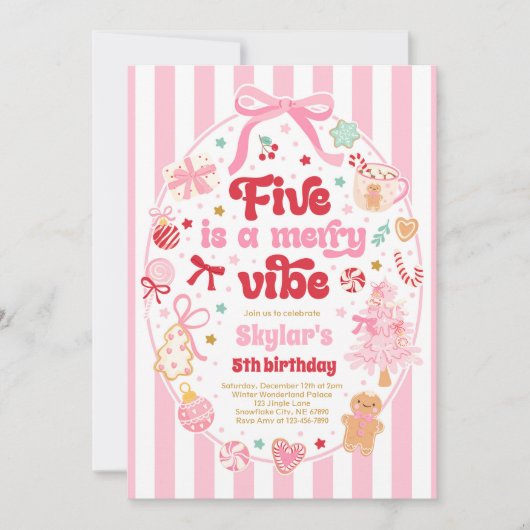 Five Is A Merry Vibe Christmas Bow 5th Birthday Kaart (Voorkant)