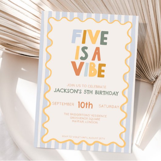 Five is a Vibe 5de Kinder Verjaardag Modern Kaart