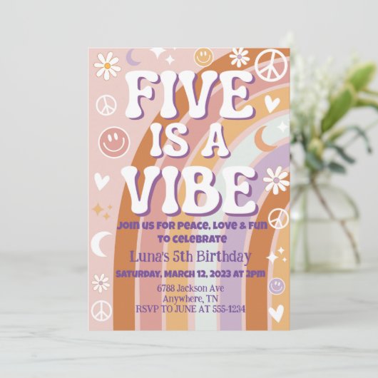 Five is a Vibe 5de verjaardagsuitnodiging Kaart (Staand voorkant)