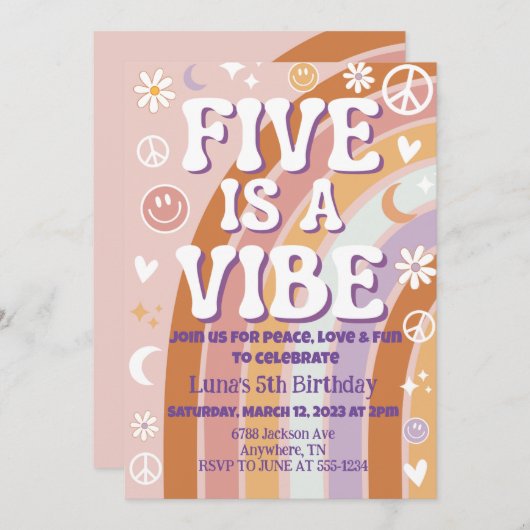 Five is a Vibe 5de verjaardagsuitnodiging Kaart (Voorkant / Achterkant)