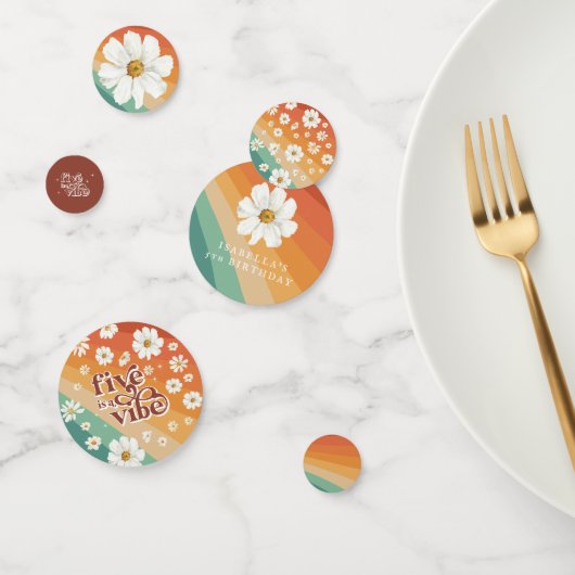 Five is a Vibe 5e verjaardag | Retro Daisy Regenbo Confetti (Groep)