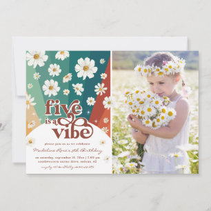 Five is a Vibe 5e Verjaardag   Retro Madeliefje Re Kaart