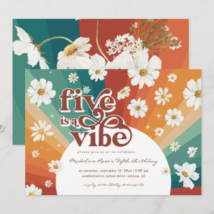 Five is a Vibe 5e Verjaardag Retro Madeliefje Re Kaart