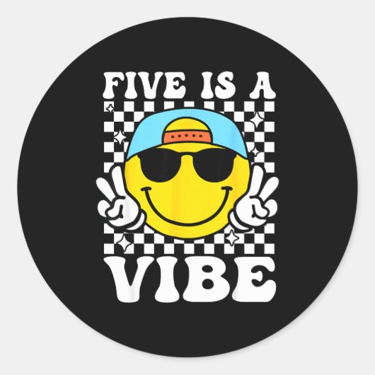 Five Is A Vibe 5th Birthday Groovy Boys Girls 5 Ye Ronde Sticker (Voorkant)
