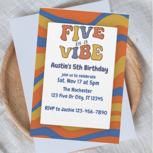 Five is a Vibe, Blue Orange Yellow 5th Birthday Kaart