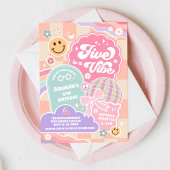 Five Is A Vibe Cloud Rainbow Disco 5th Birthday Kaart
