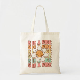 Five Is A Vibe Cute Groovy 5Th Birthday Party Dais Tote Bag