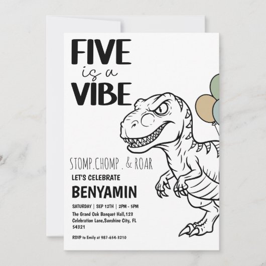 Five is a Vibe Dinosaur Boy Birthday Party Kaart (Voorkant)
