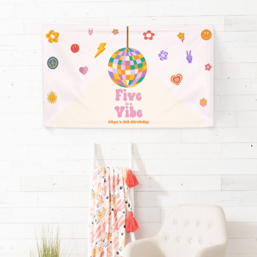 Five Is A Vibe Disco Bal 5e Verjaardagsfeestje Spandoek (Insitu)