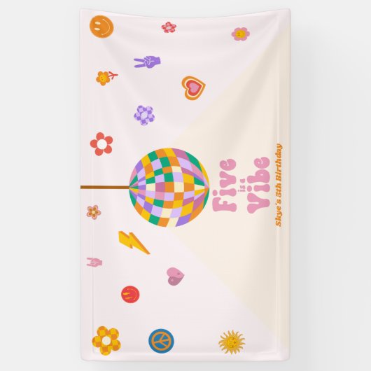 Five Is A Vibe Disco Bal 5e Verjaardagsfeestje Spandoek (Verticaal)