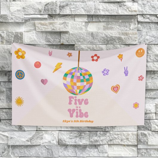 Five Is A Vibe Disco Bal 5e Verjaardagsfeestje Spandoek
