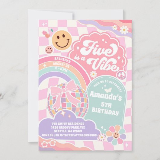 Five Is A Vibe Disco Rainbow 5th Birthday  Kaart (Voorkant)