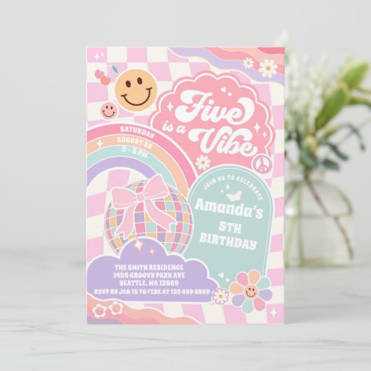 Five Is A Vibe Disco Rainbow 5th Birthday  Kaart (Staand voorkant)