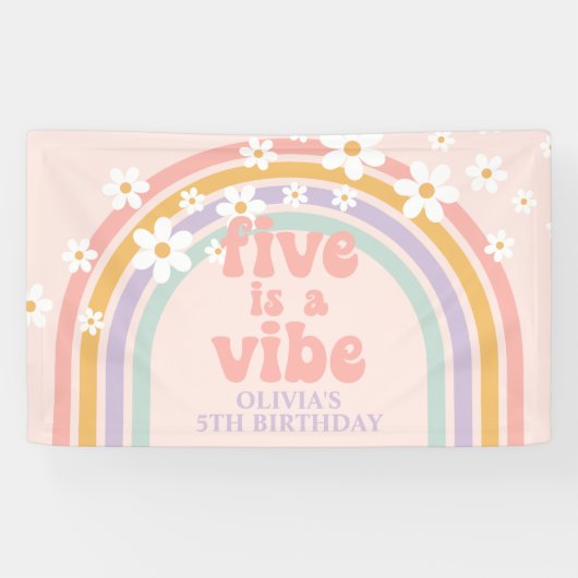 Five is a Vibe Pastel regenboog 5e verjaardag Spandoek (Horizontaal)